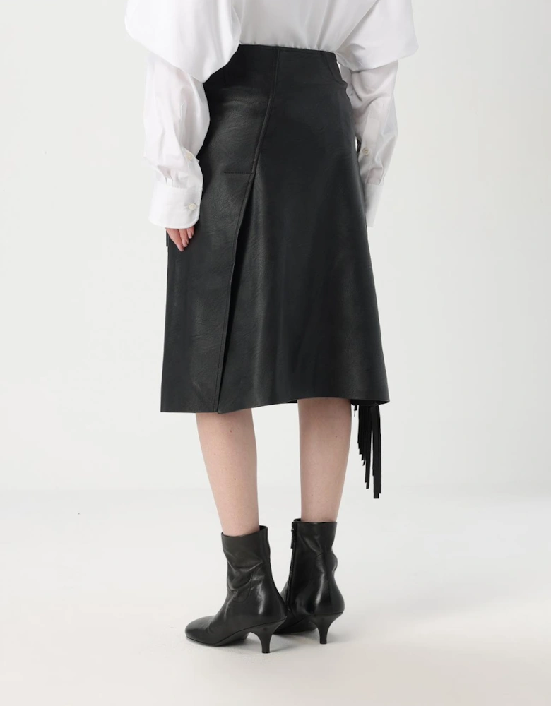 Fringe Leather Midi Skirt