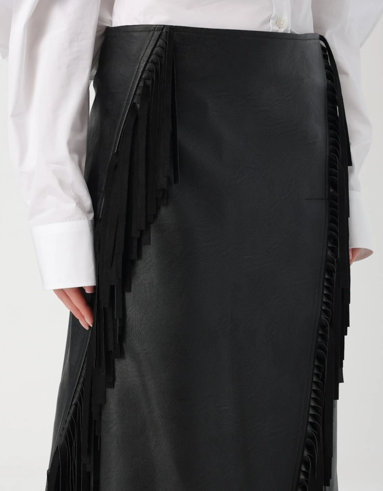 Fringe Leather Midi Skirt