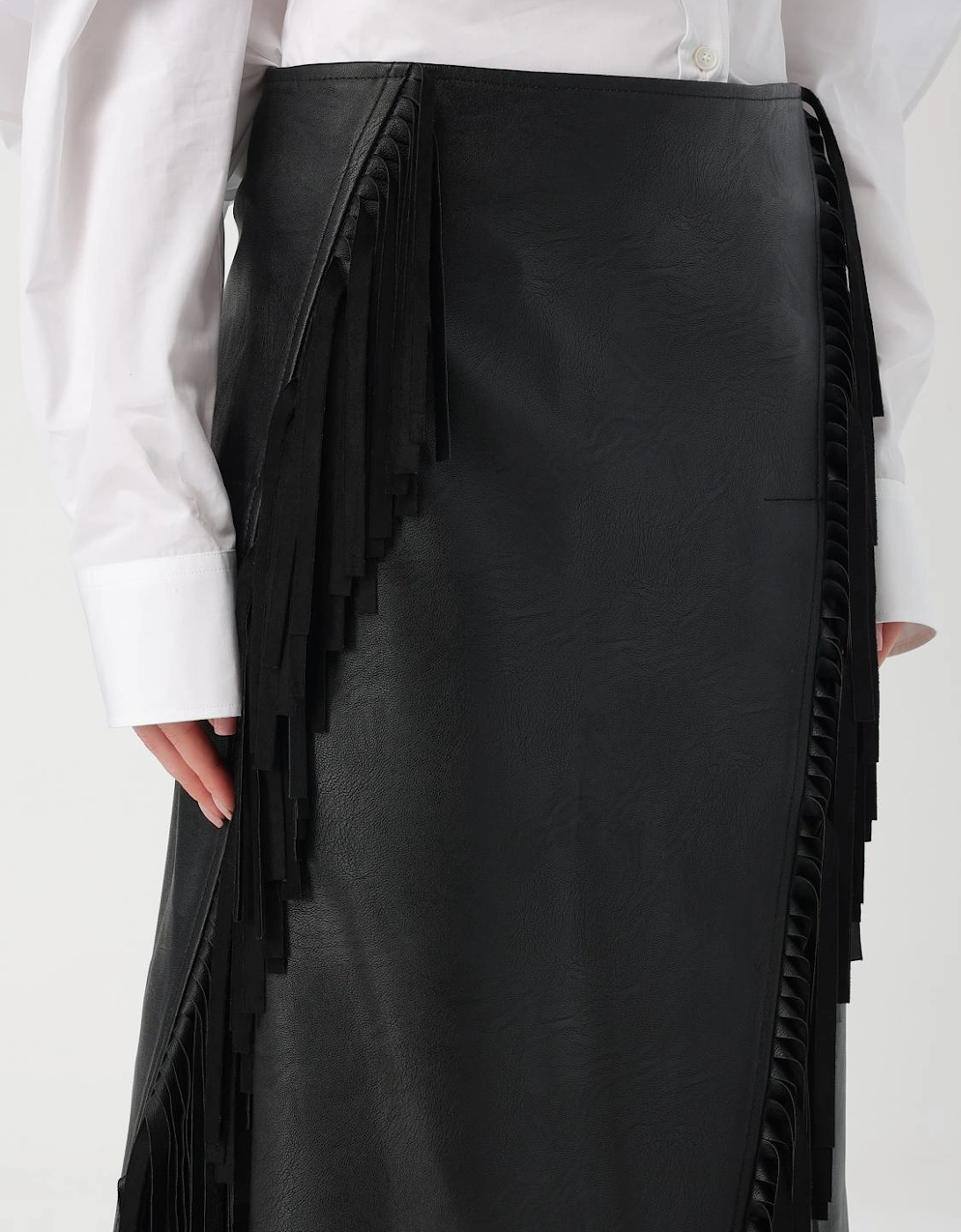 Fringe Leather Midi Skirt