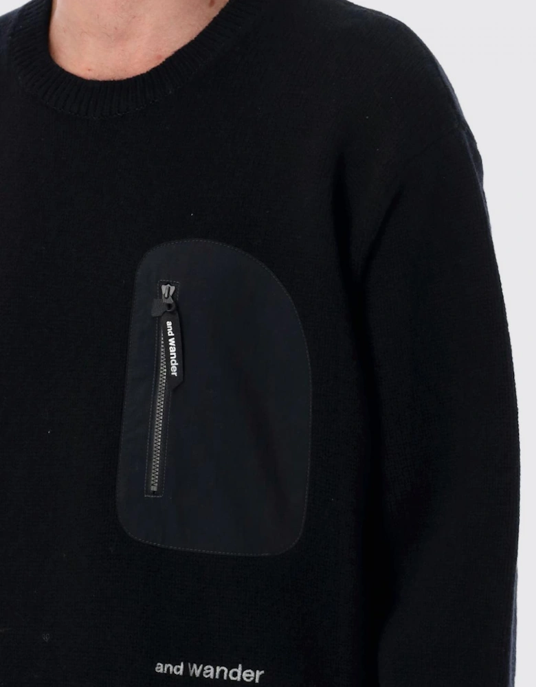 Crew Neck Sweater with Zip Pocket
