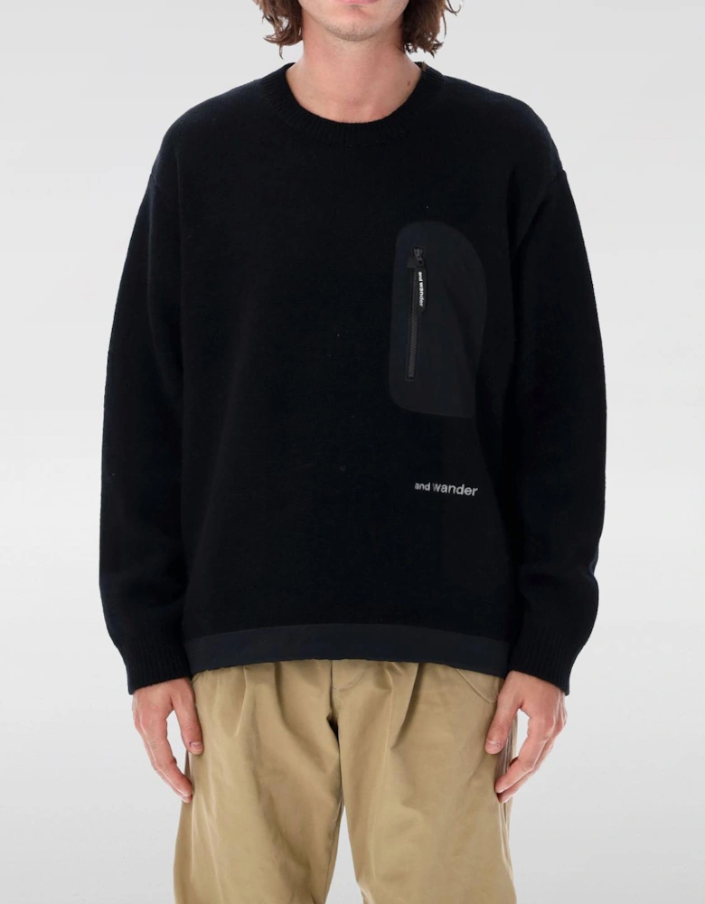 Crew Neck Sweater with Zip Pocket