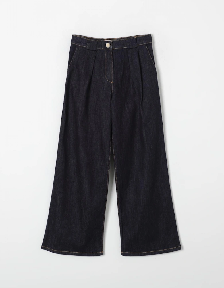 Wide Leg Pleated Jeans
