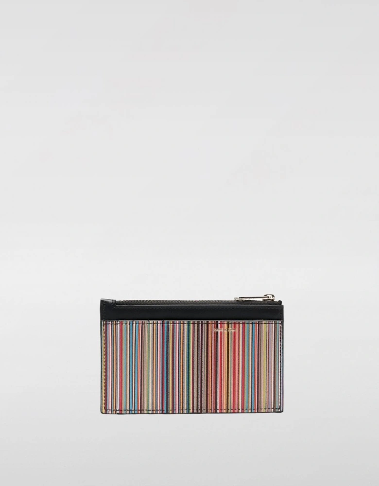 Zip Around Card Holder Black Leather Wallet