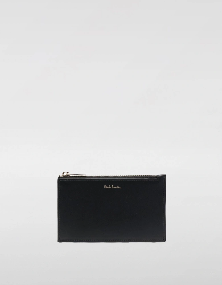 Zip Around Card Holder Black Leather Wallet