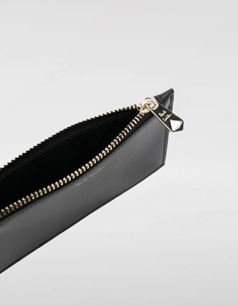 Zip Around Card Holder Black Leather Wallet