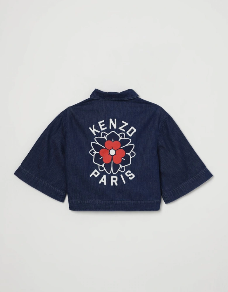Kids Cropped Denim Jacket Patch Pockets