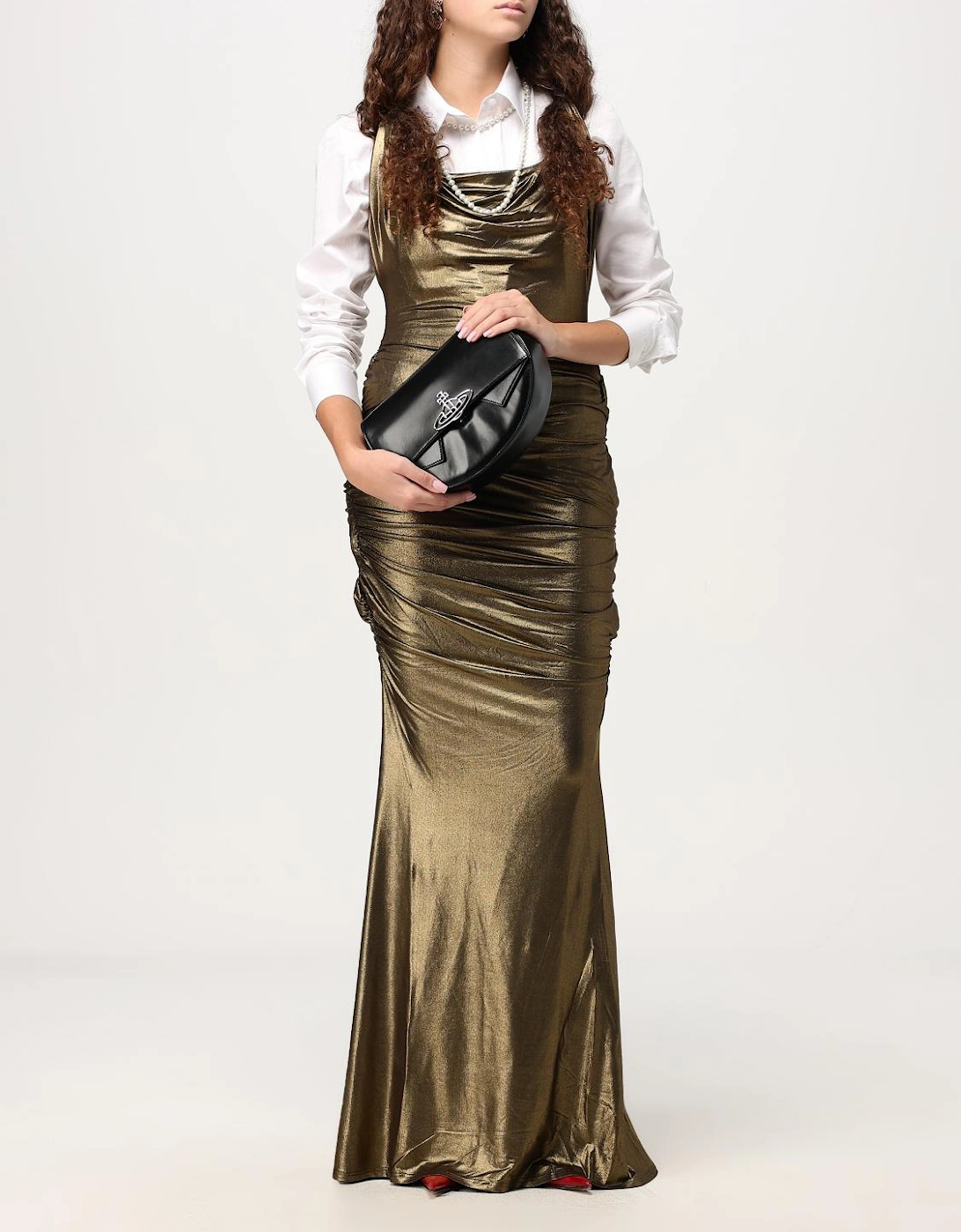 Metallic Cowl Neck Maxi Dress