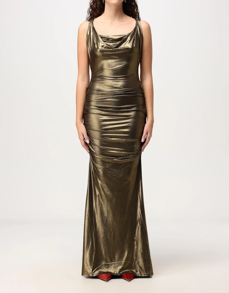 Metallic Cowl Neck Maxi Dress