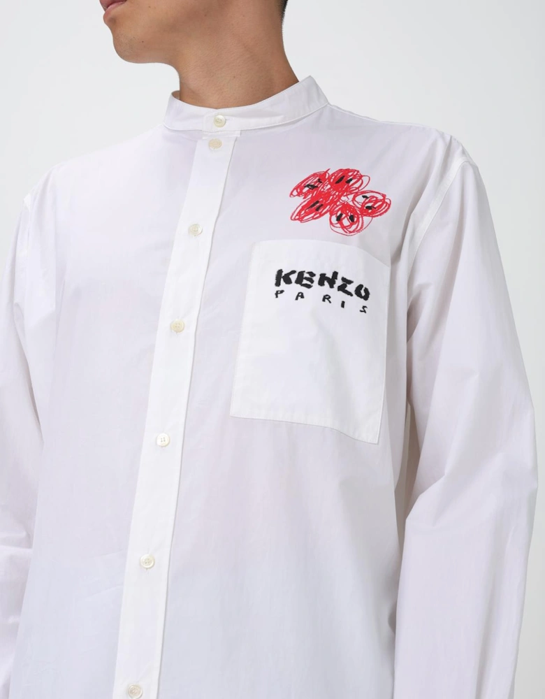 Long Sleeve Shirt Mandarin Collar Pocket Detail