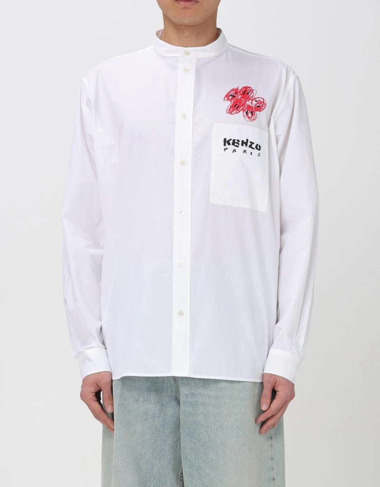 Long Sleeve Shirt Mandarin Collar Pocket Detail