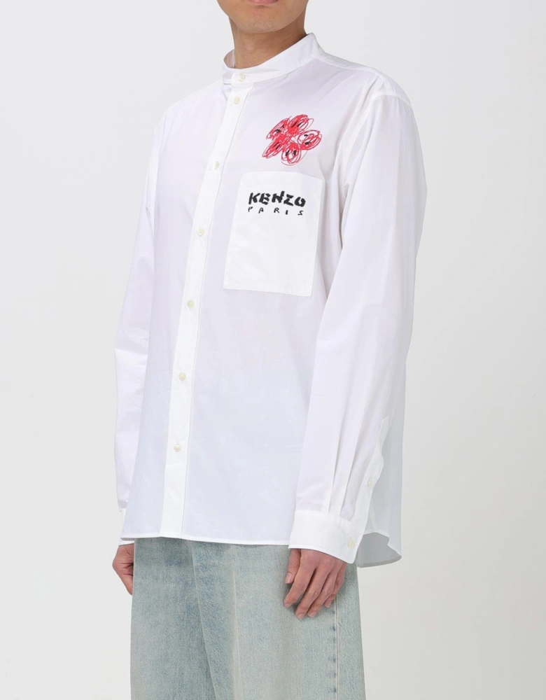 Long Sleeve Shirt Mandarin Collar Pocket Detail