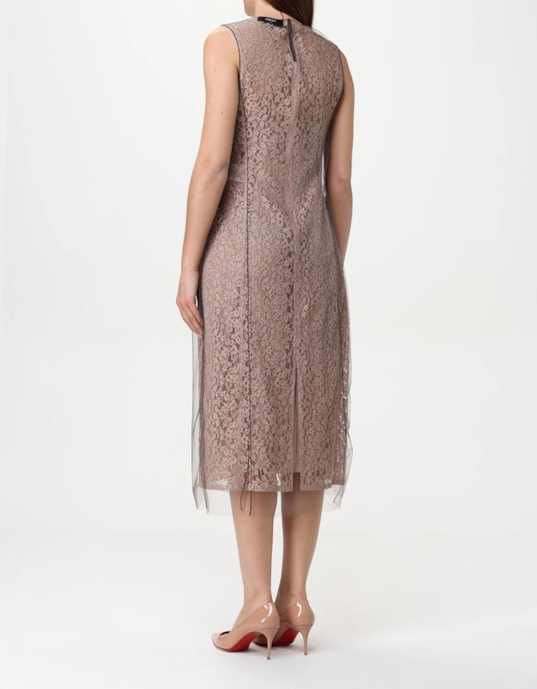 Lace Midi Dress with Tulle Overlay
