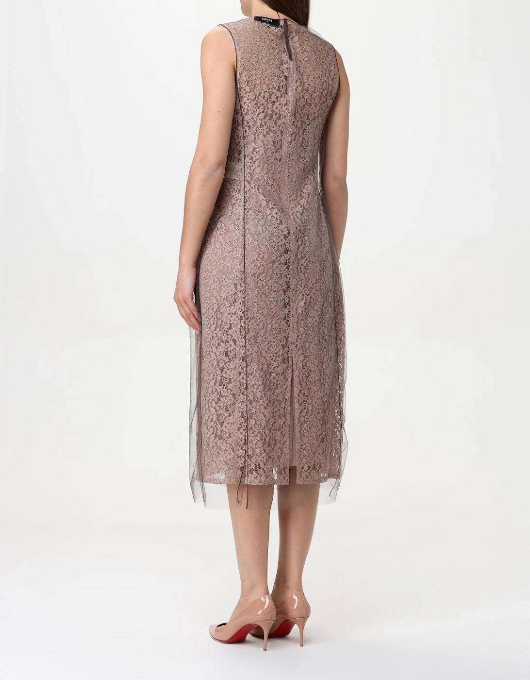 Lace Midi Dress with Tulle Overlay