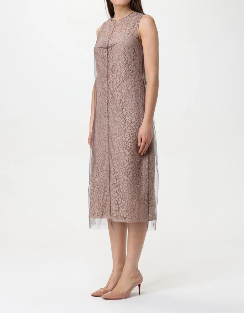 Lace Midi Dress with Tulle Overlay