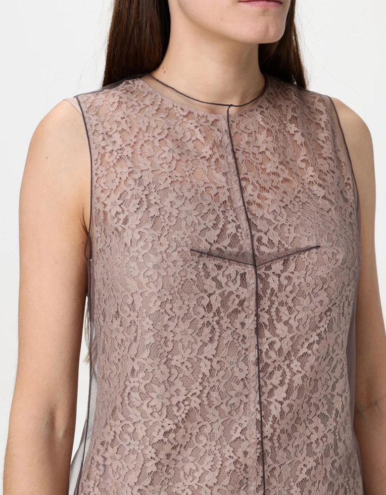 Lace Midi Dress with Tulle Overlay