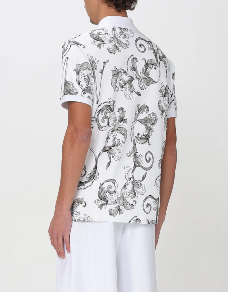 Printed Pique Polo Shirt with Short Sleeves and Collar