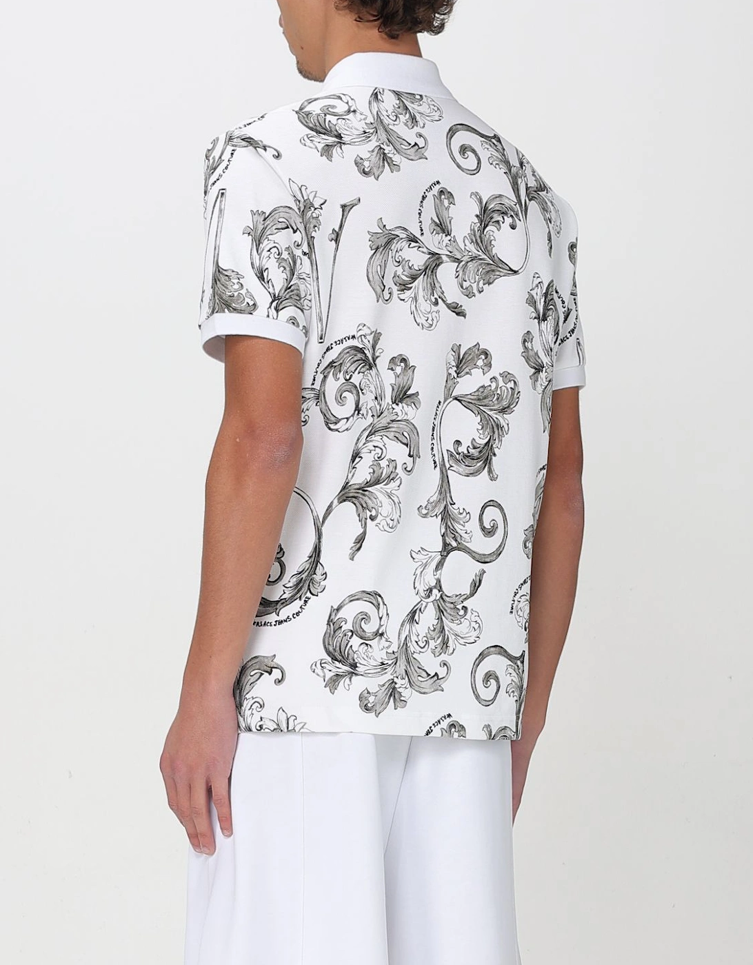 Printed Pique Polo Shirt with Short Sleeves and Collar