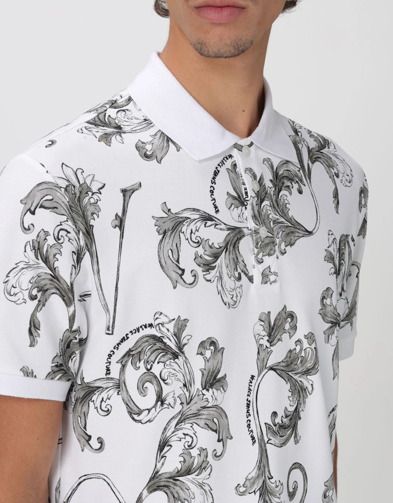 Printed Pique Polo Shirt with Short Sleeves and Collar