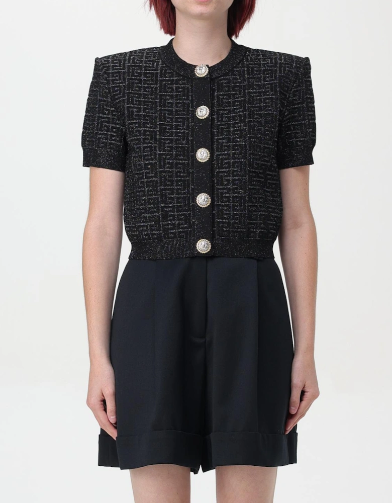 Metallic Knit Cardigan Short Sleeves