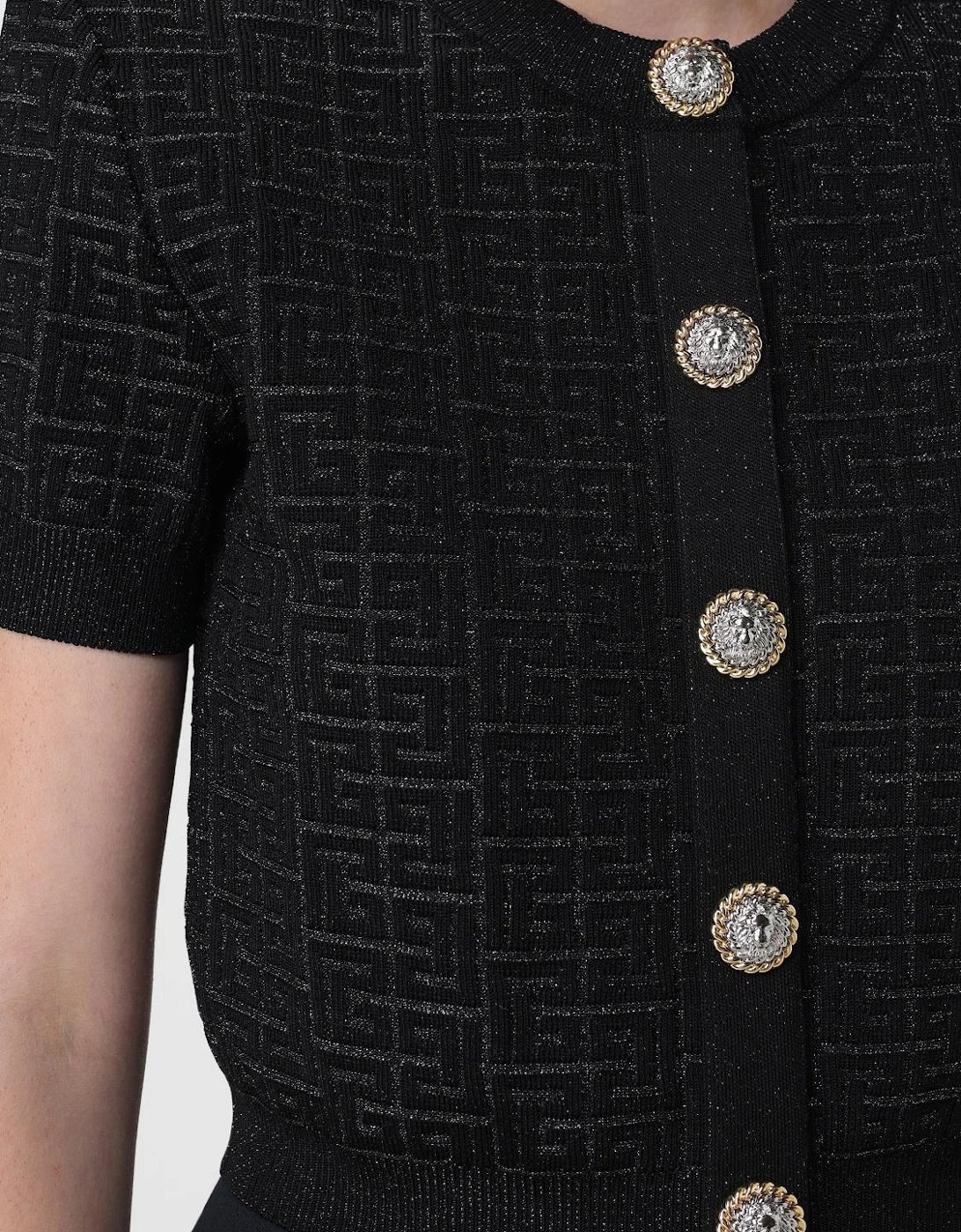 Metallic Knit Cardigan Short Sleeves