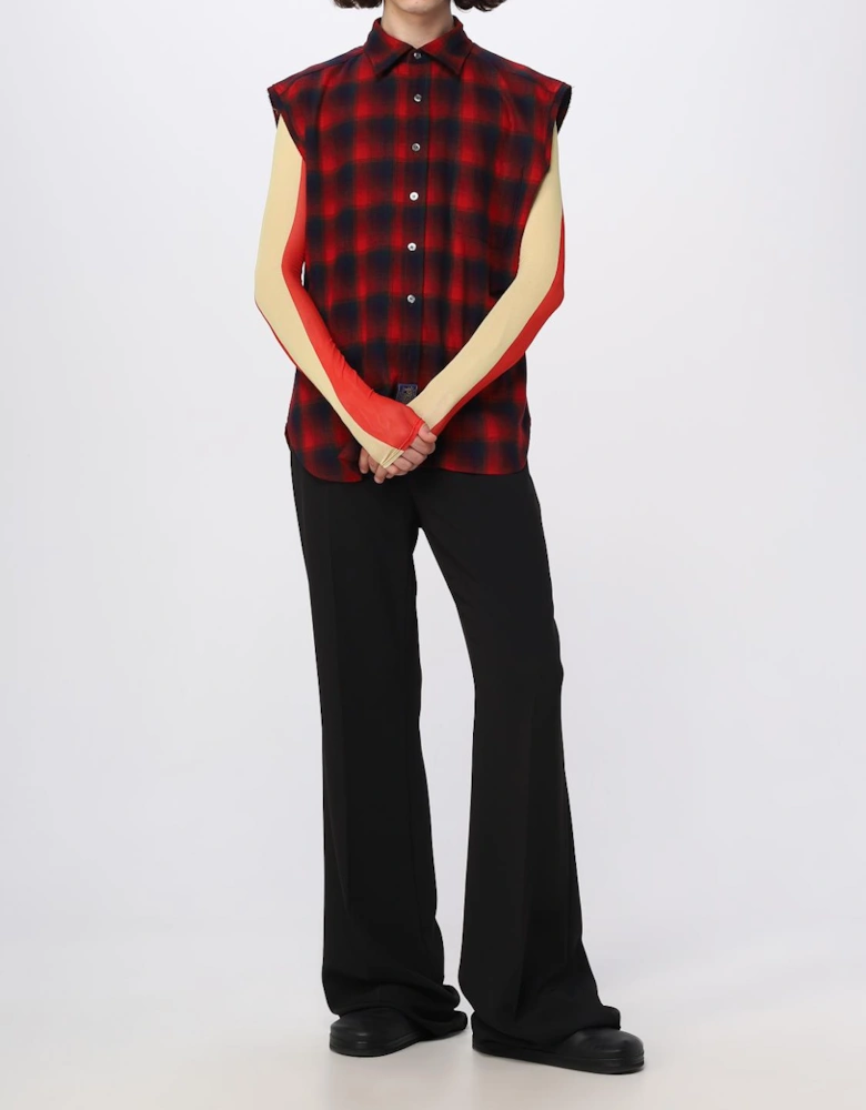 Sleeveless Plaid Cotton Shirt