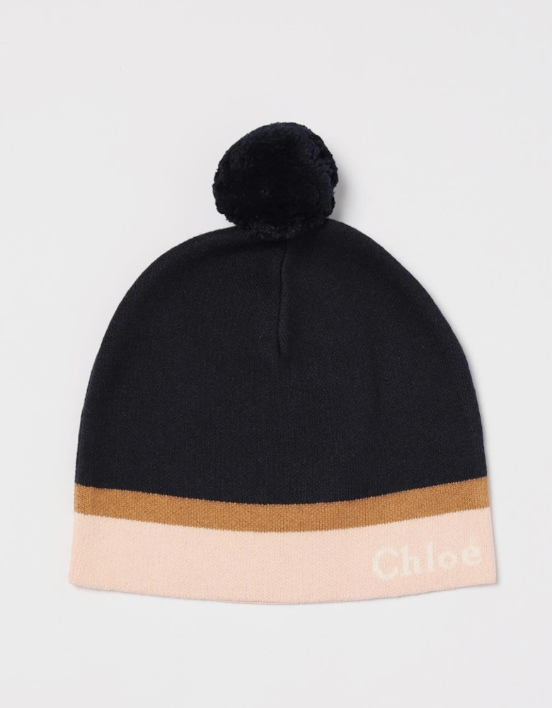 Pom Pom Beanie with Stripe
