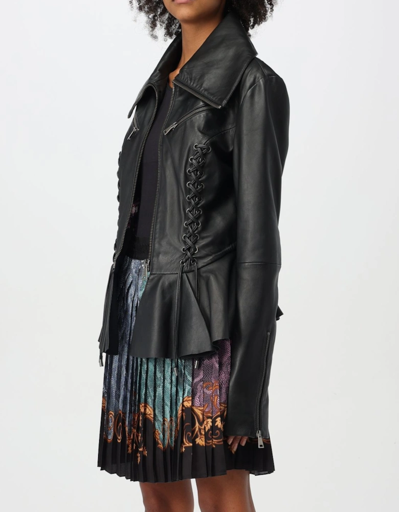 Peplum Leather Jacket LaceUp Detail