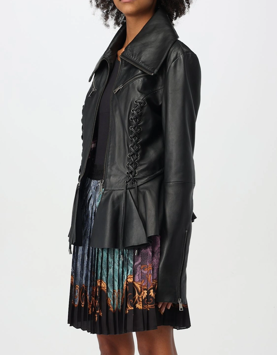 Peplum Leather Jacket LaceUp Detail