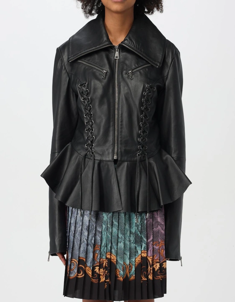 Peplum Leather Jacket LaceUp Detail