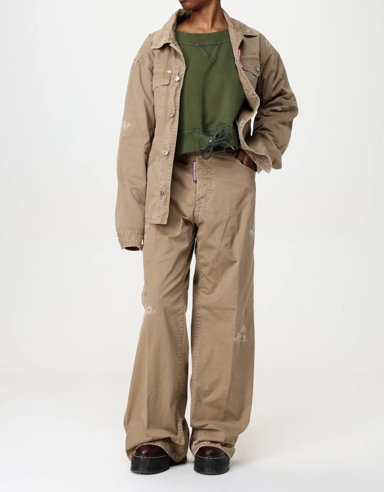 Cropped Sweatshirt Cargo Pockets Drawstring