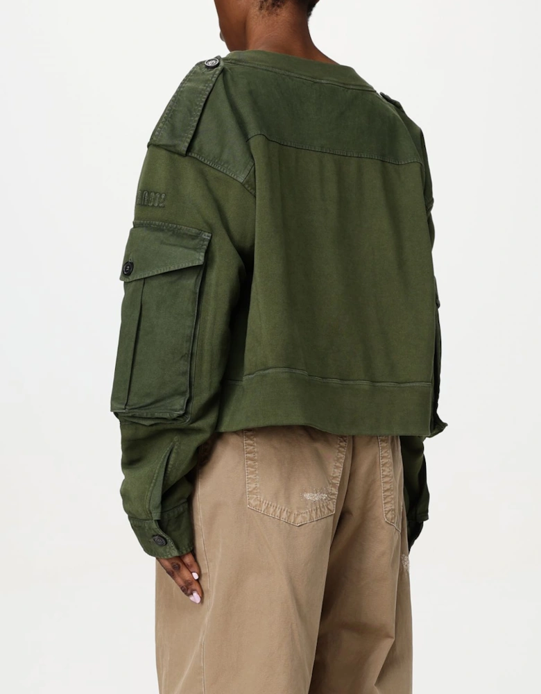 Cropped Sweatshirt Cargo Pockets Drawstring