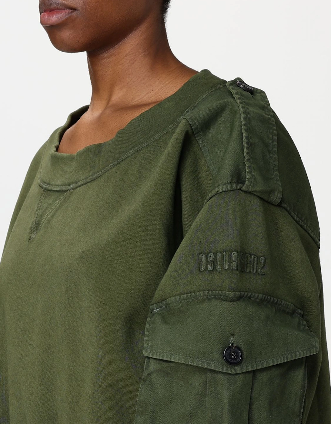 Cropped Sweatshirt Cargo Pockets Drawstring