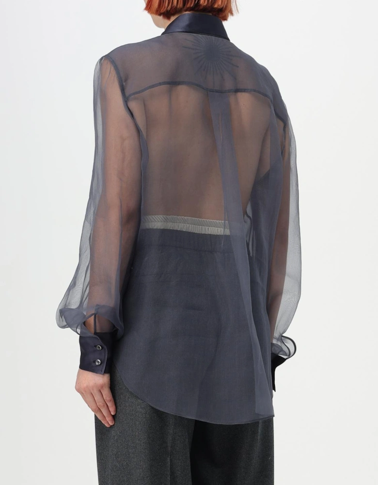 Silk Chiffon Blouse with Satin Yoke