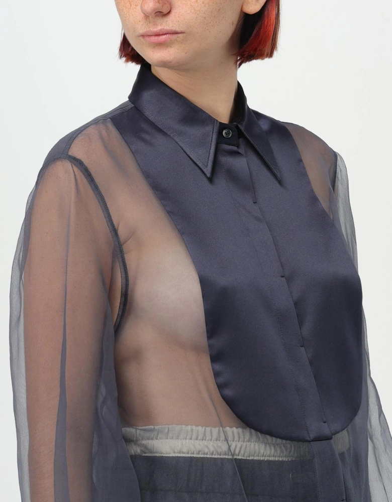 Silk Chiffon Blouse with Satin Yoke