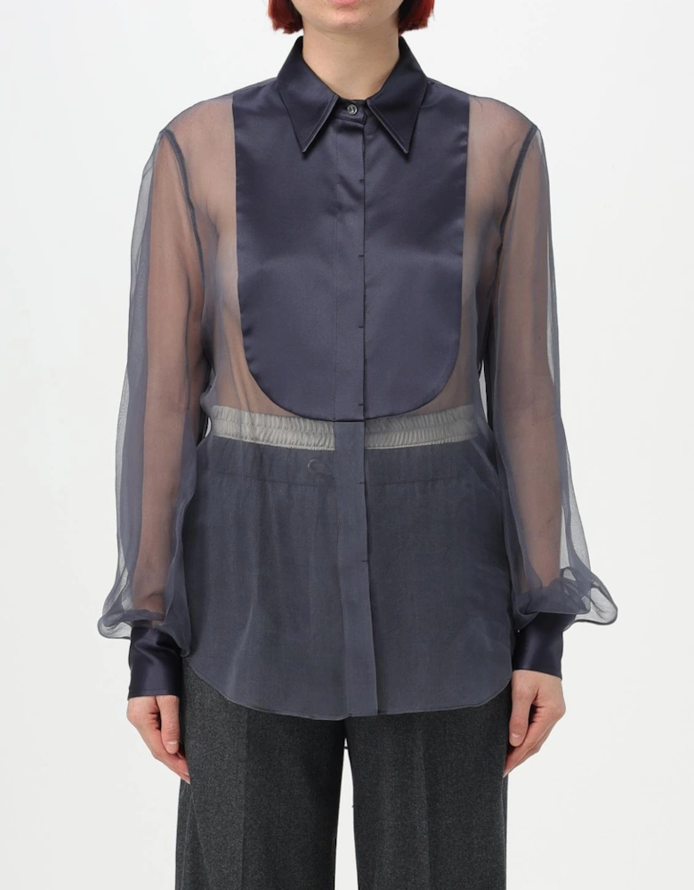 Silk Chiffon Blouse with Satin Yoke