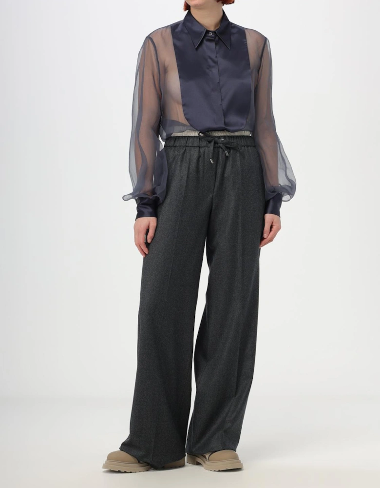 Silk Chiffon Blouse with Satin Yoke