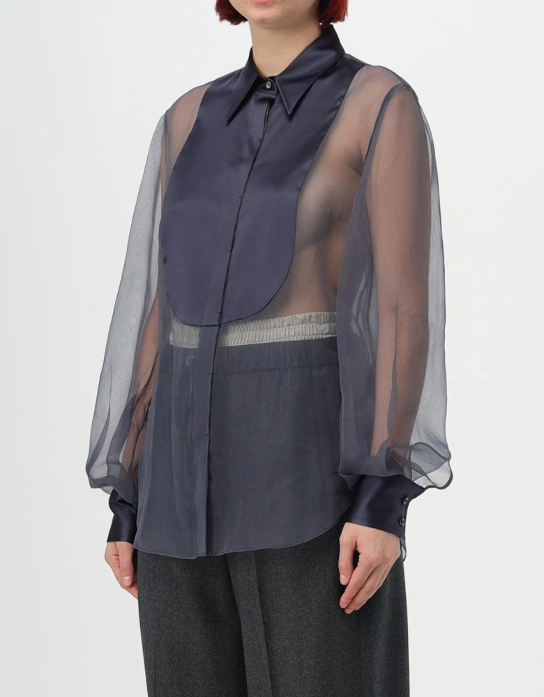 Silk Chiffon Blouse with Satin Yoke