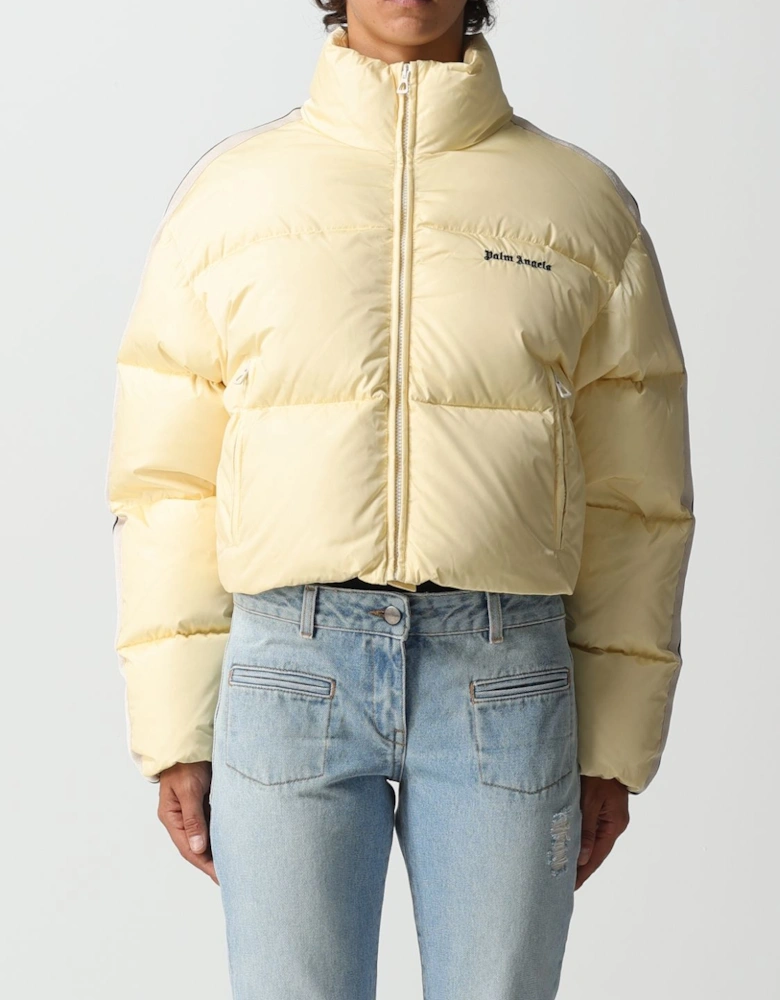 Cropped Puffer Jacket with Stripes