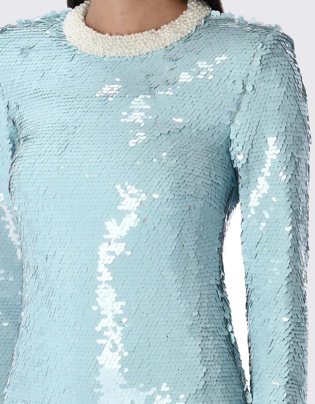 Elegant Dress with Long Sleeves and Embellished Neckline