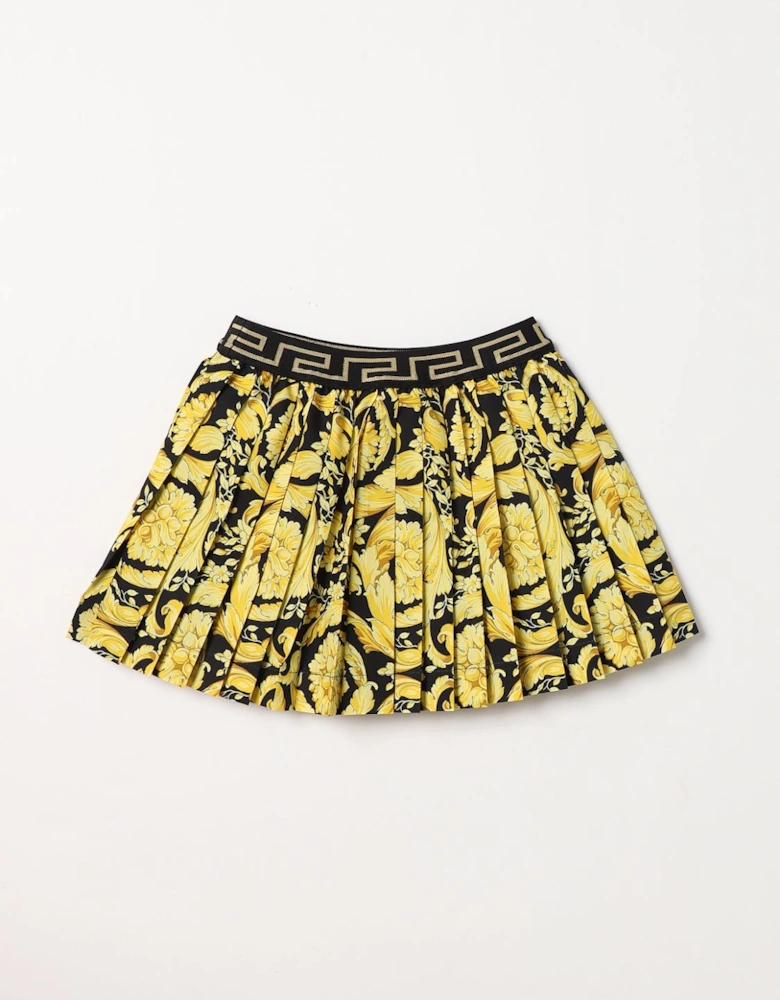 Pleated Baroque Print Skirt