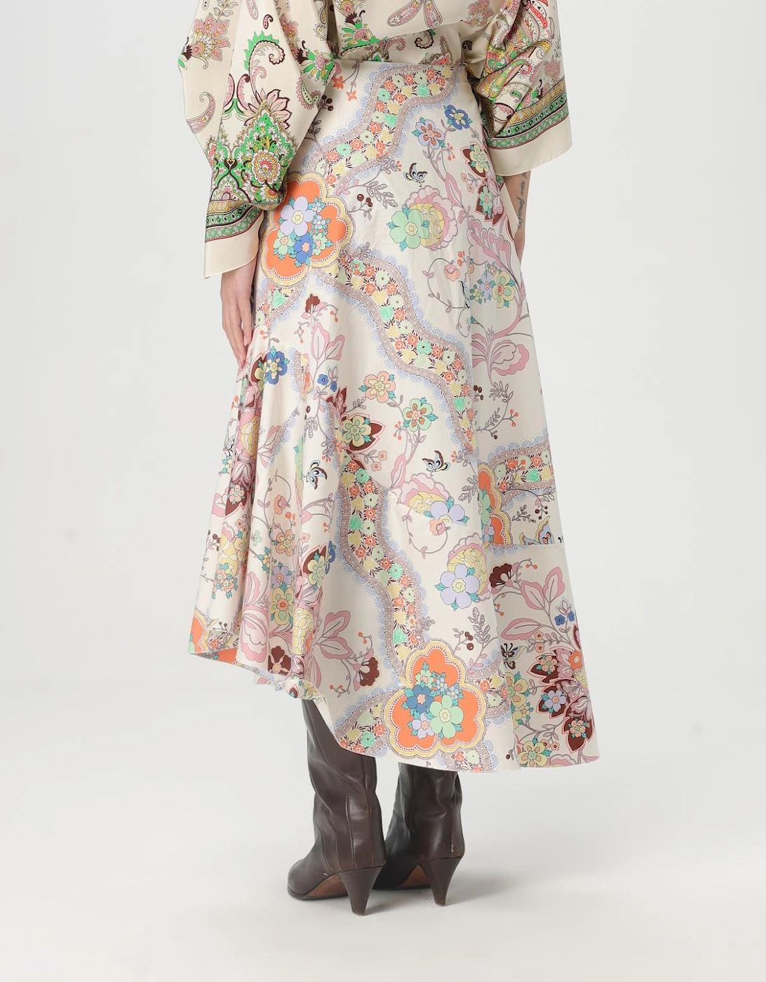 Floral Paisley Print Midi Skirt