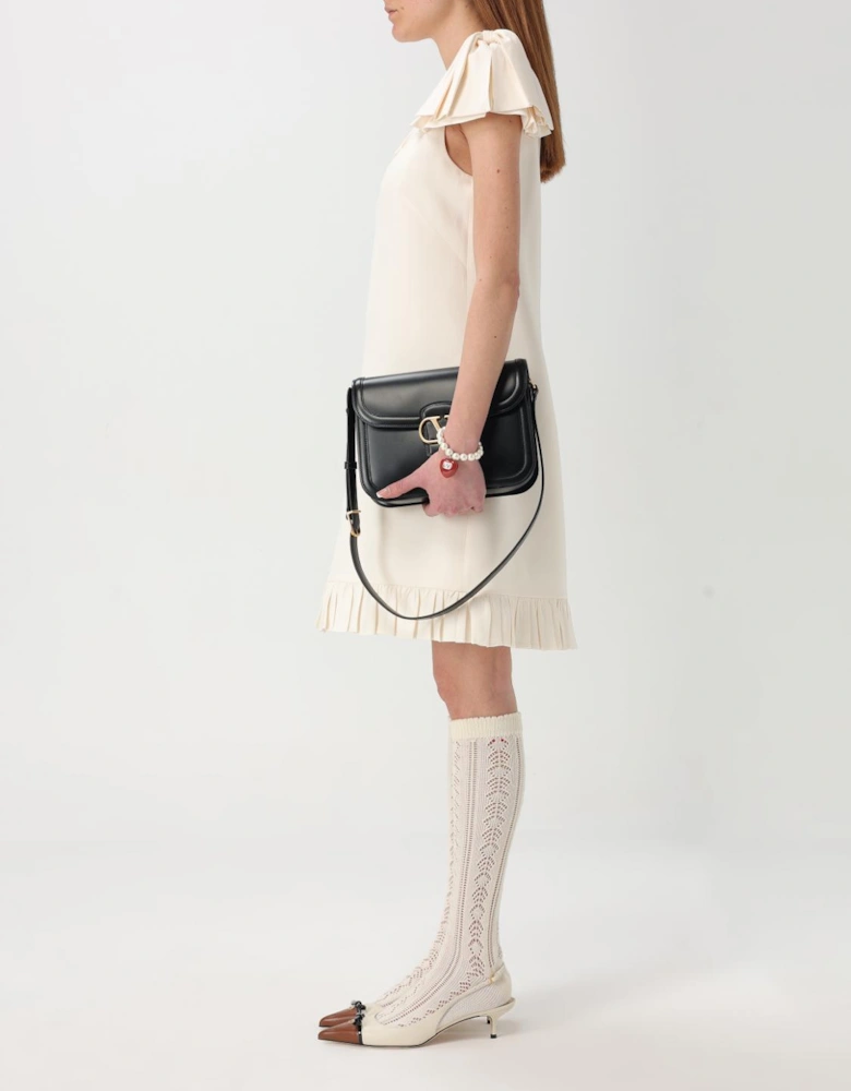 Shift Dress Pleated Detail Ruffle Hem