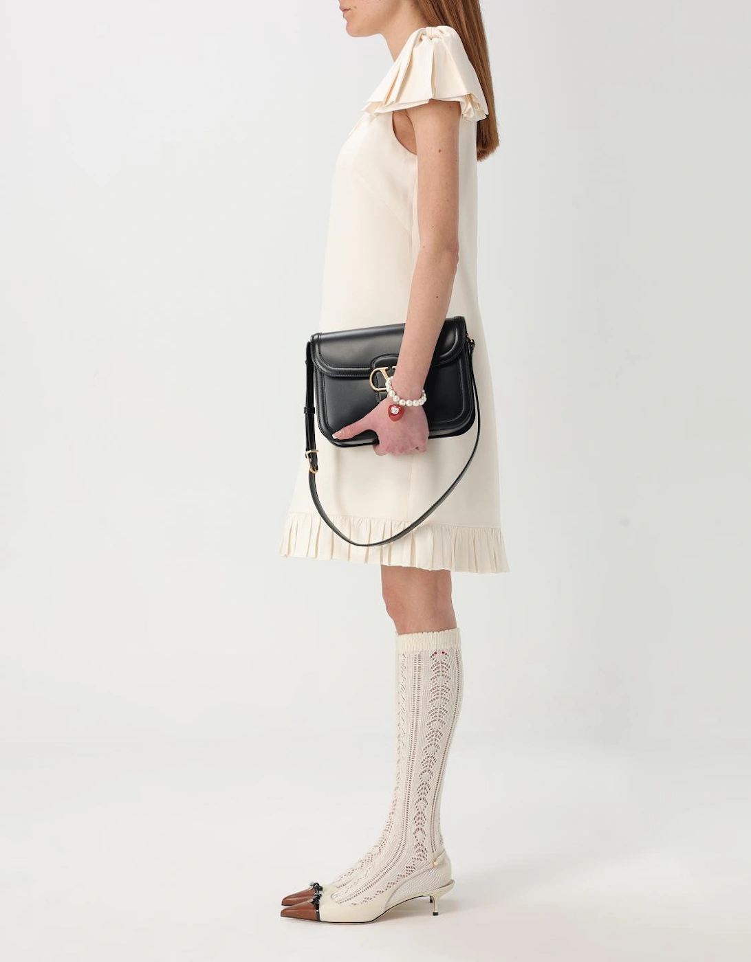 Shift Dress Pleated Detail Ruffle Hem
