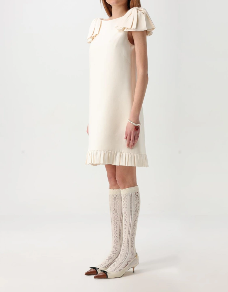 Shift Dress Pleated Detail Ruffle Hem