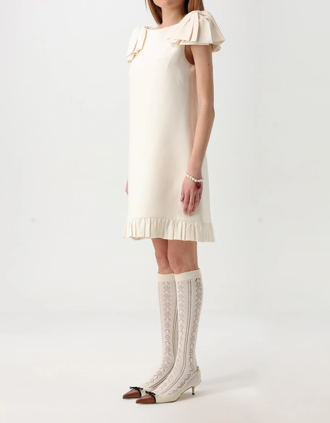 Shift Dress Pleated Detail Ruffle Hem