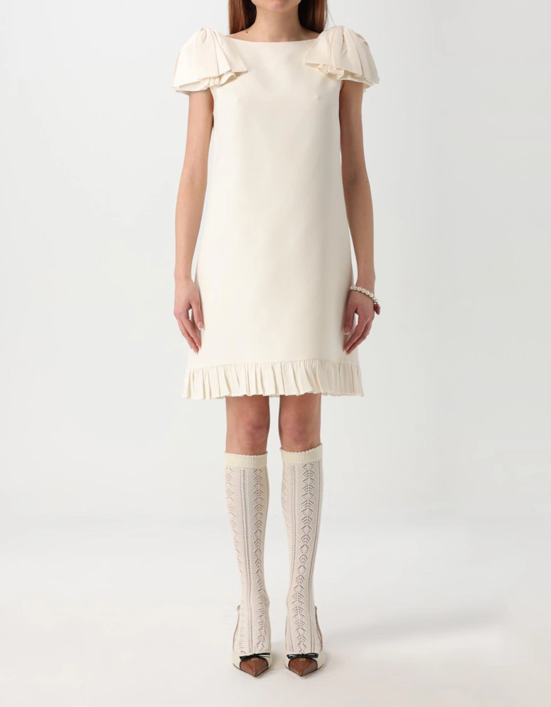 Shift Dress Pleated Detail Ruffle Hem
