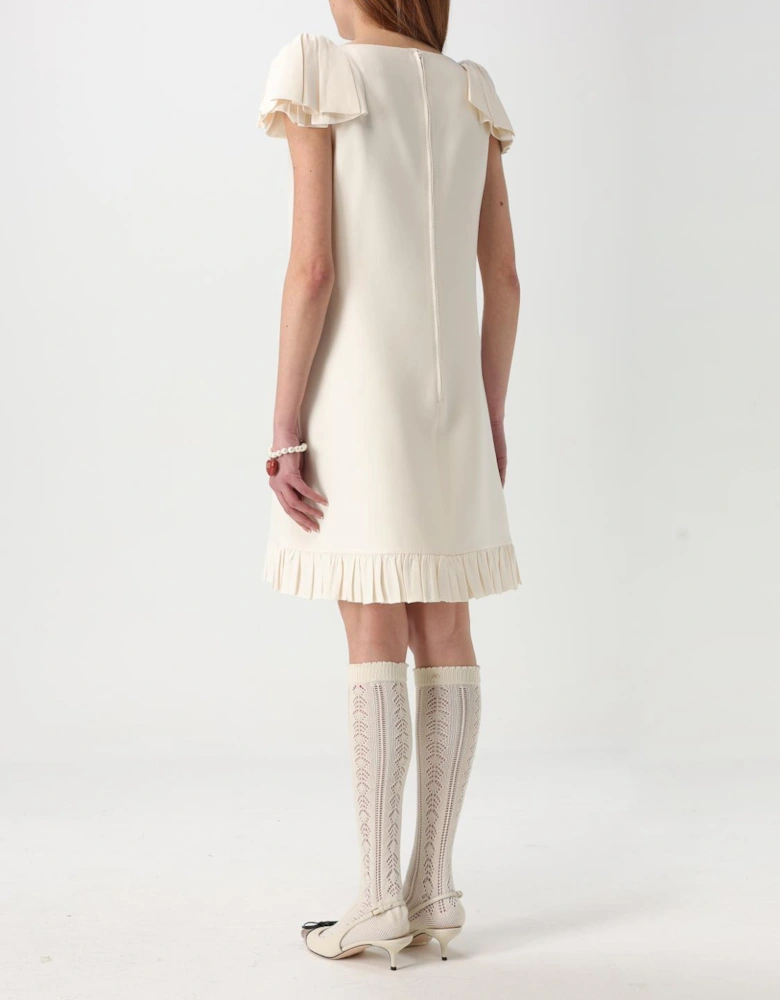 Shift Dress Pleated Detail Ruffle Hem