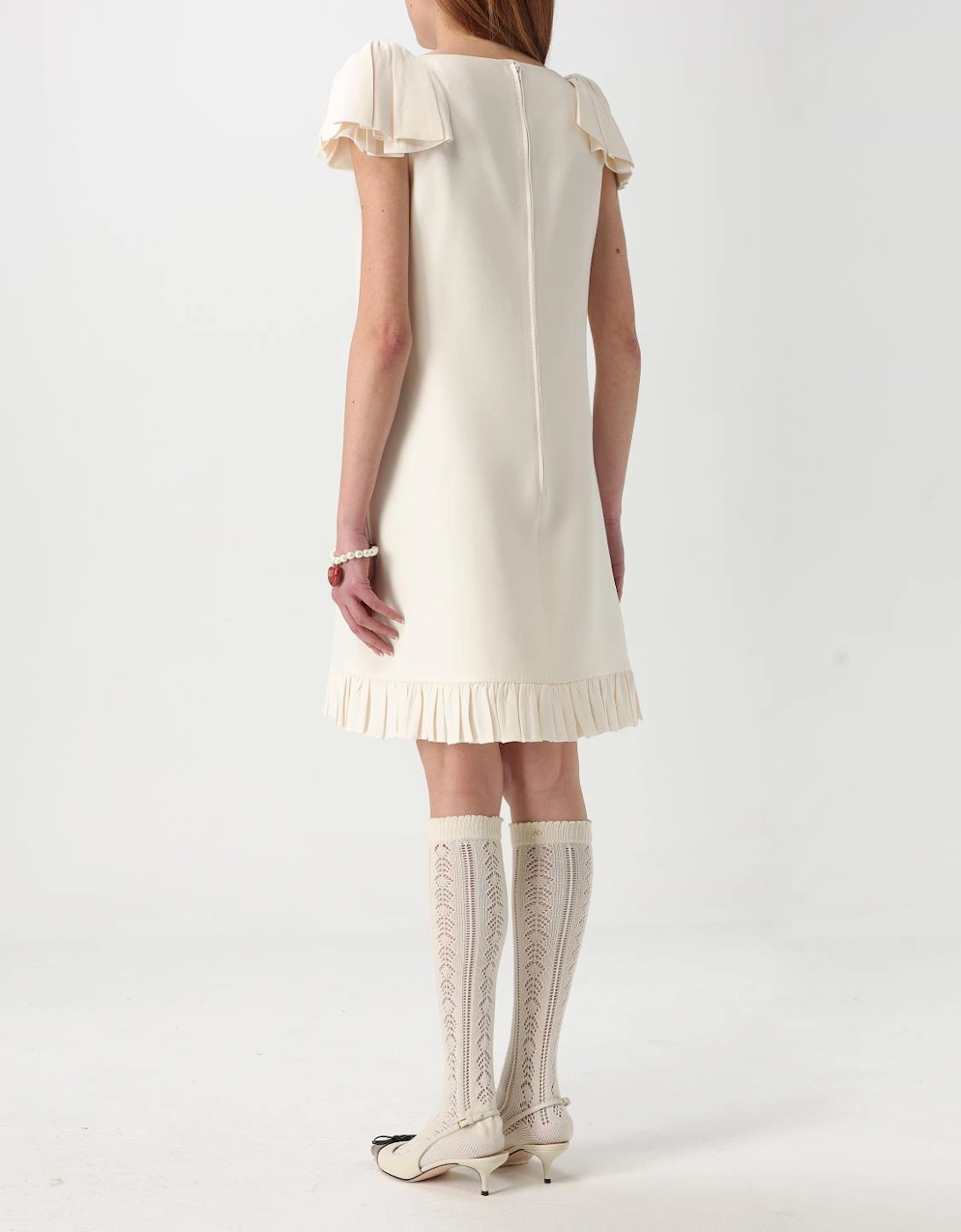 Shift Dress Pleated Detail Ruffle Hem