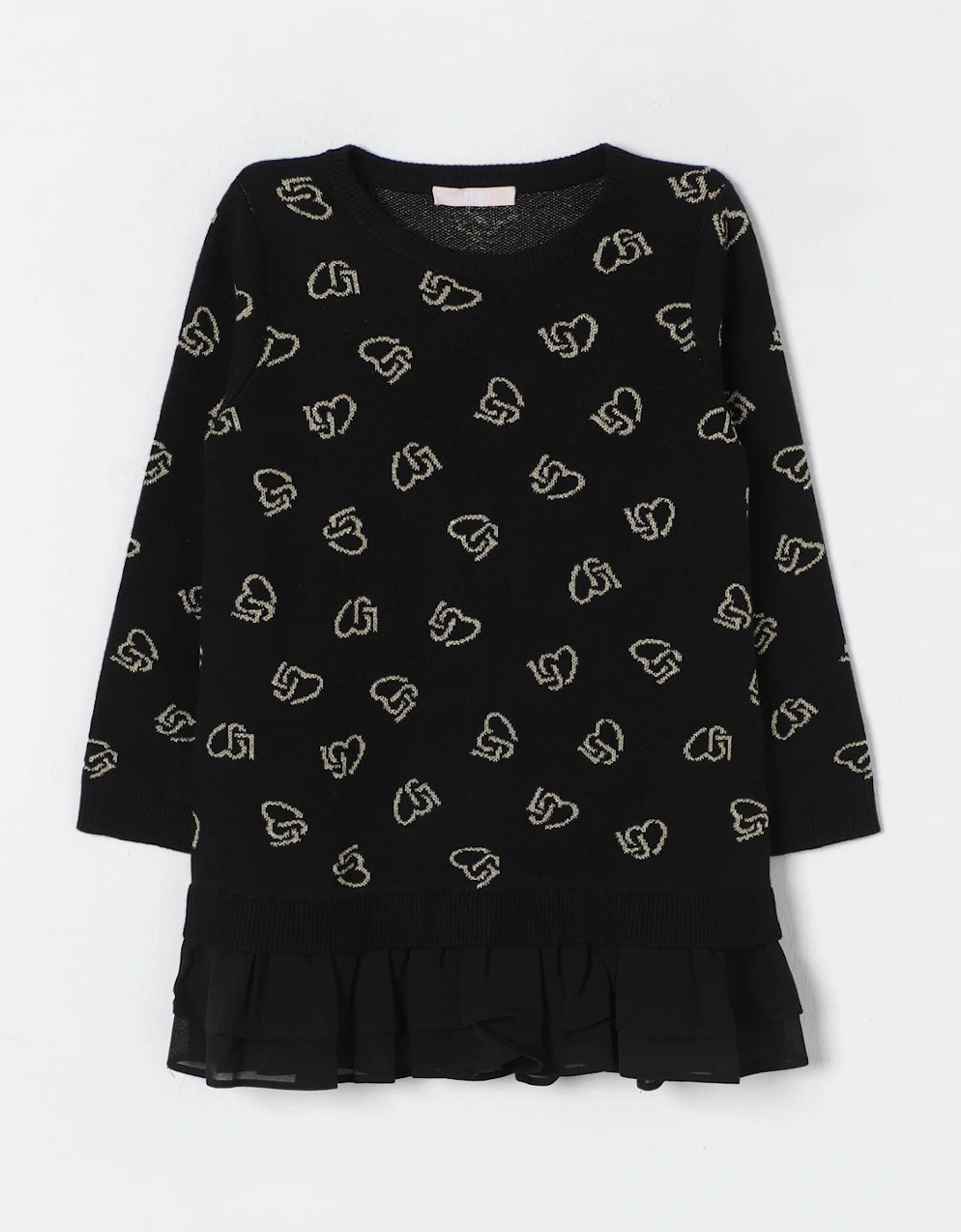 Girls Heart Print Ruffle Hem Sweater Dress, 3 of 2