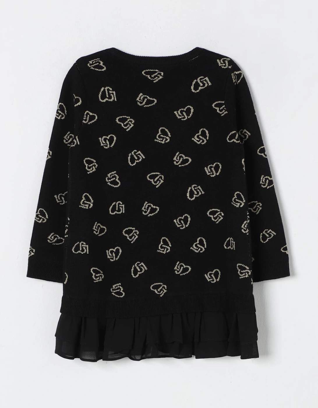 Girls Heart Print Ruffle Hem Sweater Dress